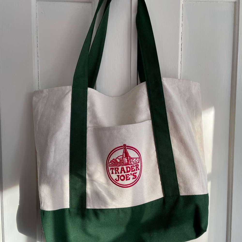 Trader Joe’s nwt LARGE Canvas Limited Edition 2025 Tote Shopping Bag GREEN - Picture 6 of 10